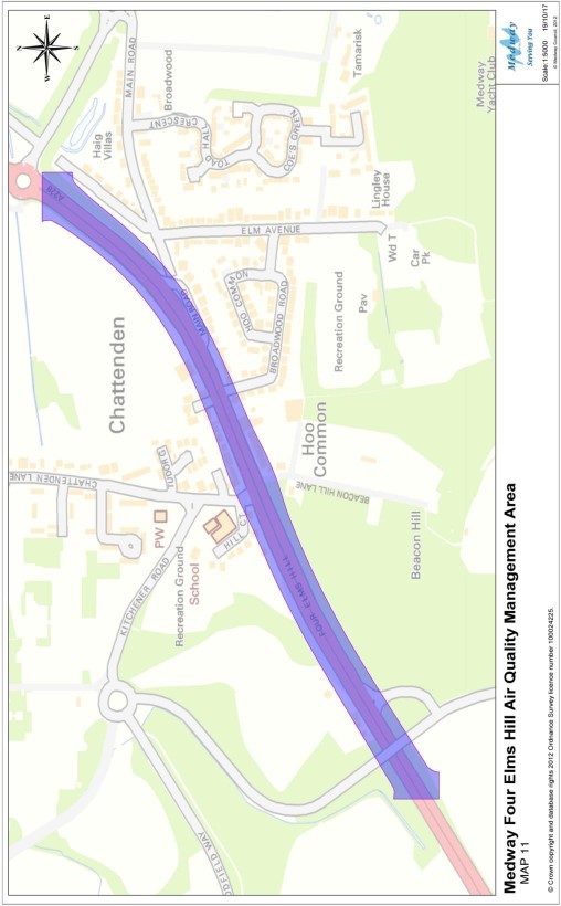 A map of Medway Four Elms Hill Air Quality Management Area.