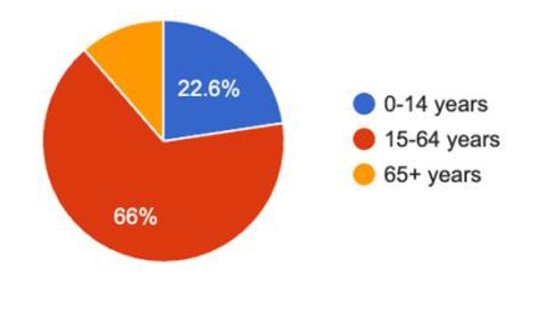 A pie chart of age groups in Chattenden, showing 22.6% age 0-14 years, 66% age 15-64 years, 11.4% 65+ years.