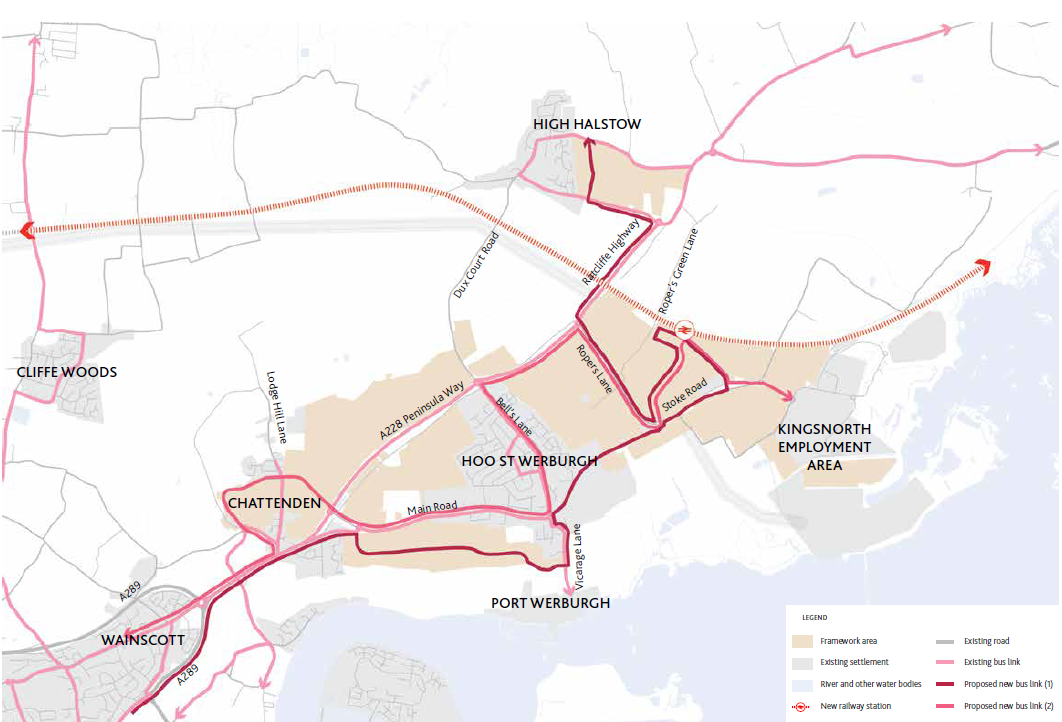 Map showing accessible settlements and public transport network