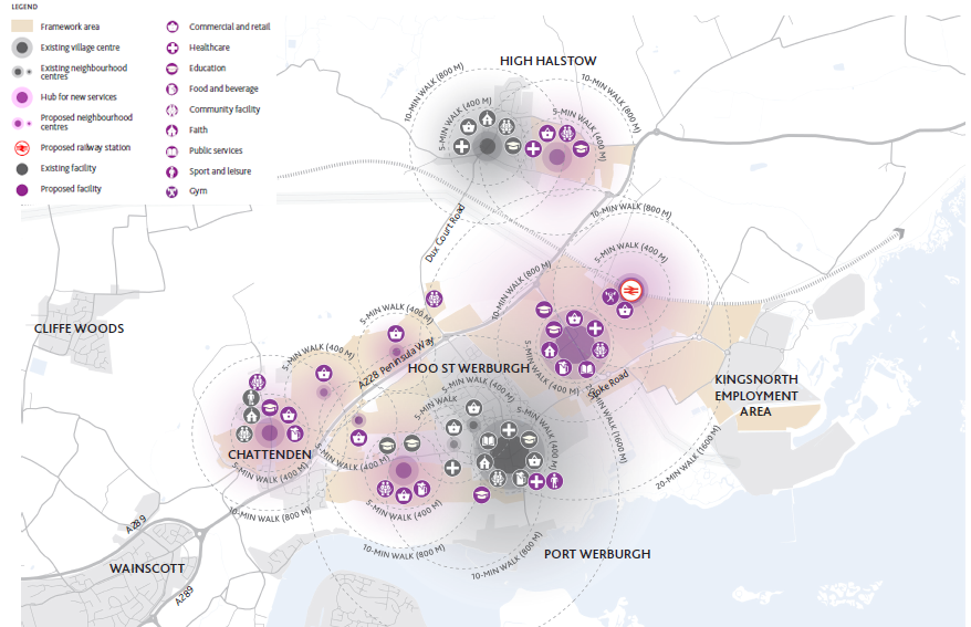 Map showing sustainable neighbourhoods and key services and facilities