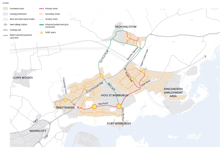 Map showing tailored built form and Healthy streets