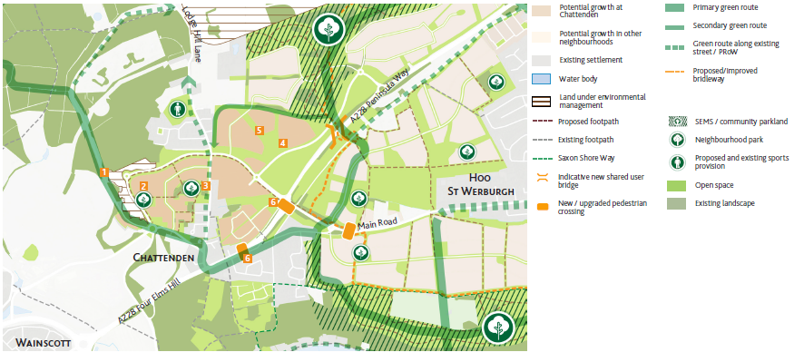 map showing Chattenden Open spaces & pedestrian connectivity