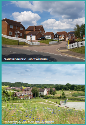 Top: Grandsire Gardens, Hoo St Werburgh. Bottom: The Croppings, Lightmoor Village, Telford.