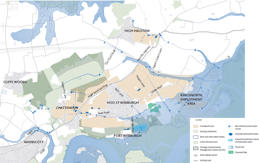 Map showing landscape led development and blue infrastructure