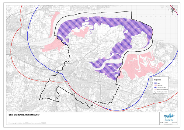 map showing 6km buffer to environment designations where SAMMS policy applies
